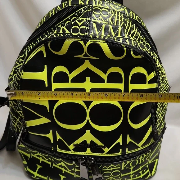 Michael Kors Rhea Medium Newsprint Print Logo Leather Backpack - Picture 8 of 15